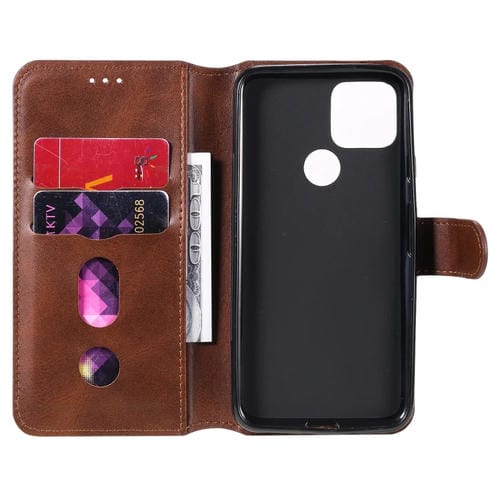 Para Google Pixel 5 Classic Calf Texture PU + TPU Funda de cuero con tapa horizontal, con soporte, ranuras para tarjetas y billetera (marrón)