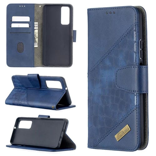 Para Huawei P Smart 2021 / Y7A Color coincidente Textura de cocodrilo Horizontal Flip PU Funda de cuero con billetera y soporte y ranuras para tarjetas (azul)