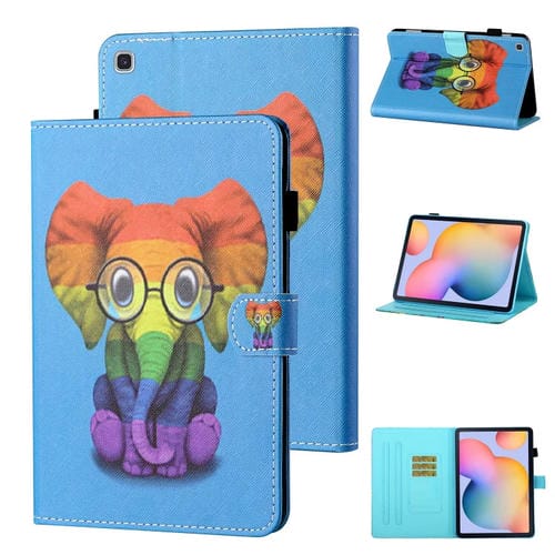 Estuche para Tablet Samsung Galaxy Tab a 10.1 (2019) T510/T515 Cuero Abatible Horizontal con Soporte y Ranura para Tarjeta (Elefante Colorido)