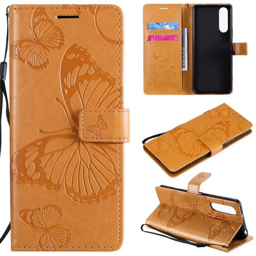 For Sony Xperia5 II 3D Butterflies Embossing Pattern Horizontal Flip Leather Case with Holder & Card Slot & Wallet(Yellow)