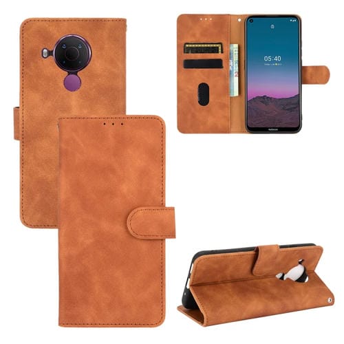 Para Nokia 5.4 Estuche de cuero PU con textura de piel de becerro abatible horizontal con hebilla magnética de color sólido con soporte, ranuras para tarjetas y billetera