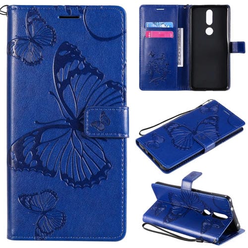 Para Nokia 2.4 3D Mariposas Patrón de relieve Funda de cuero con tapa horizontal con soporte, ranura para tarjeta y billetera