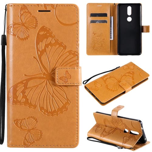 Para Nokia 2.4 3D Mariposas Patrón de relieve Funda de cuero con tapa horizontal con soporte, ranura para tarjeta y billetera
