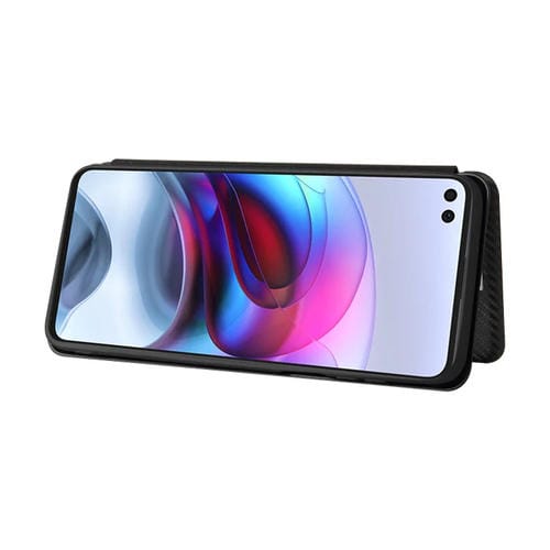 Para Motorola Edge S Fibra de carbono Textura Magnética Horizontal Flip TPU + PC + Funda de cuero PU con ranura para tarjeta (Negro)