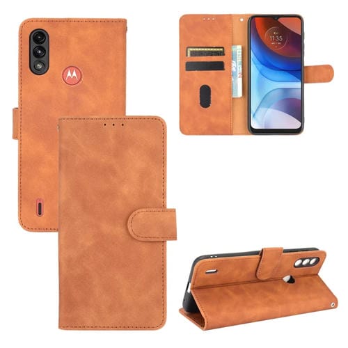 Para Motorola Moto E7 Power Color Sólido Siente Siente Hebilla Magnética Caja de cuero de la PU de la textura de la textura PU con el soporte y las tragamonedas y la cartera (marrón)
