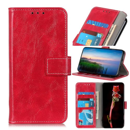 Para Google Pixel 6 retro Crazy Horse Texture Horizontal Flip Funda con soporte y ranuras para tarjetas y marco de fotos y billetera (rojo)