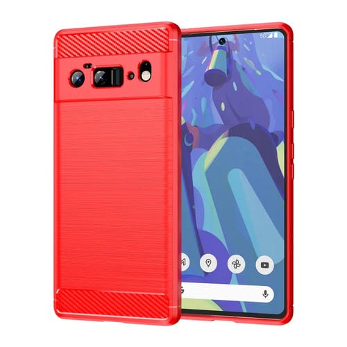 Para Google Pixel 6 Pro Cepillado Fibra de carbono TPU Funda (roja)