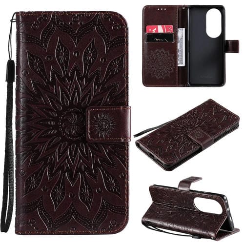 Para Huawei P50 Pro Sun Sun Pattern Horizontal Flip Funda de cuero con ranura para tarjeta y soporte y cartera y cordón (marrón)