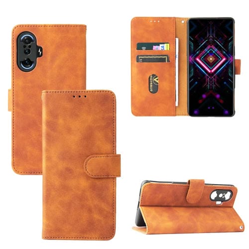 Piel de color sólido Siente la hebilla magnética Caja de cuero de la textura de la textura de la textura de la carne de la carne con el titular y las tragamonedas y la cartera para Xiaomi Poco F3 GT / Redmi K40 Gaming (Brown)