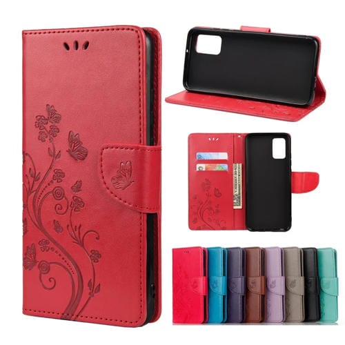 Para Xiaomi Redmi Note 11 Mariposa Flower Pattern Horizontal Flip de cuero Funda de teléfono con ranura para tarjeta y soporte (rojo)