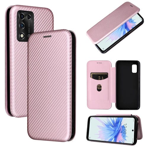 Para ZTE LIBERO 5G II FIBRA DE CARBON TEXTURE MAGNETAL HORIZONTAL HORIZONTAL Funda telefónica (rosa)