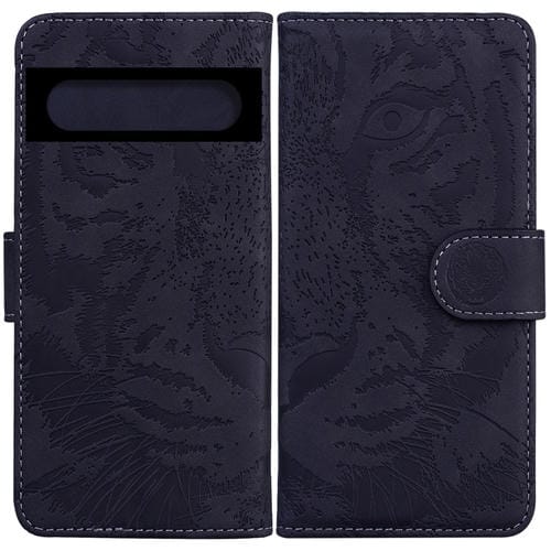 Para Google Pixel 7 Pro 5G Tiger Engesting Pattern Horizontal Flip de cuero Funda (Negro)