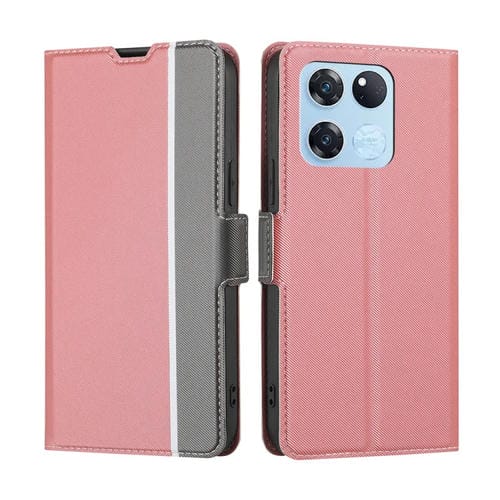 Funda de Cuero para OnePlus Ace Racing con Textura Sarga y Botón Lateral (Rosa)
