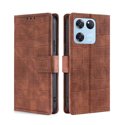 Funda de Cuero para OnePlus Ace Racing con Cierre Magnético y Skin Feel Cocodrilo (Marrón)