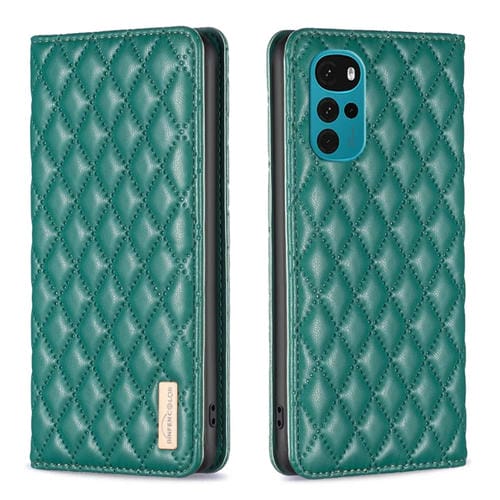 Funda Flip de Cuero Magnética para Motorola Moto G22 Diamond Lattice (Verde)