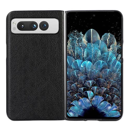 Para Google Pixel Fold Funda de teléfono PU con textura Litchi de dos colores (negro)