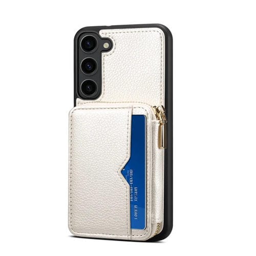 Para Samsung Galaxy S22 5G Funda para teléfono con ranura para tarjeta con cremallera (Blanco)