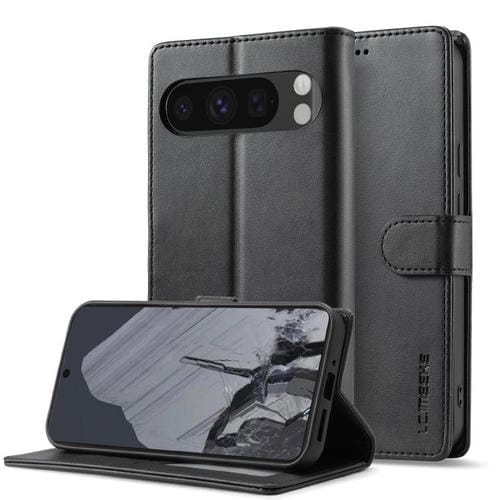 Funda de piel sintética con textura de becerro LC.IMEEKE para Google Pixel 10 Pro XL (negra)
