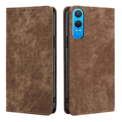 Funda de Cuero Magnética con Cepillo Antirrobo Rfid para OnePlus Nord Ce 4 Lite 5G (Marrón)