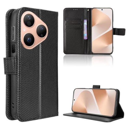 Funda de cuero con textura de diamante para Huawei Pura 80 5G (negra)