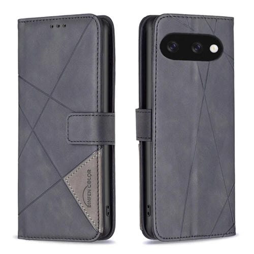 Funda de Cuero con Textura de Rombos y Hebilla Magnética para Google Pixel 9A (Negro)