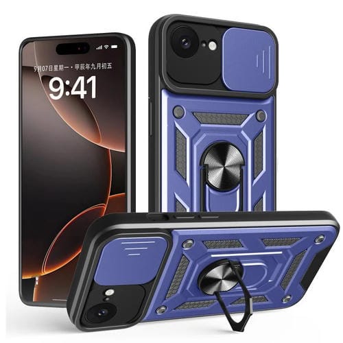 Funda para Teléfono TPU y PC iPhone 16E Cubierta Deslizante Cámara (Azul)