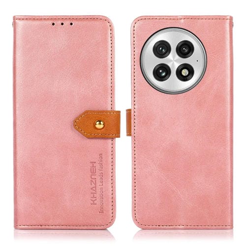 Funda de Cuero con Tapa y Textura Piel de Vaca para OnePlus Nord 13 Khazneh (Oro Rosa)