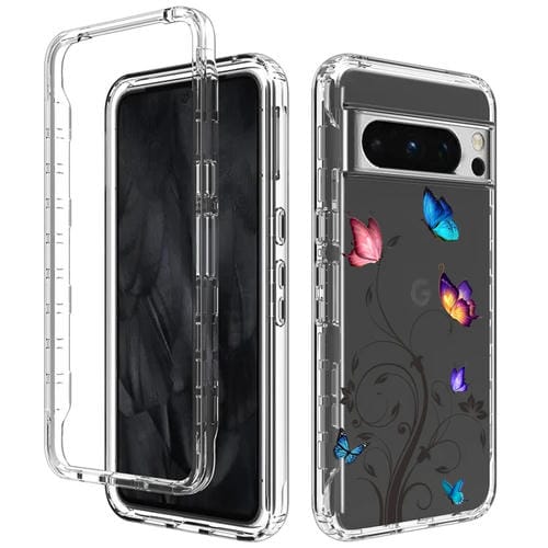 Estuche Transparente para Google Pixel 8 Pro con Pintura de Mariposas y Árboles