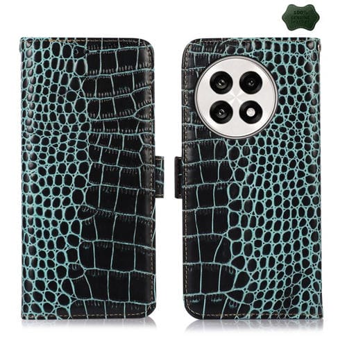 Funda para Teléfono OnePlus Ace 5 Pro/Ace 5 con Piel de Vaca y Cocodrilo (Verde)