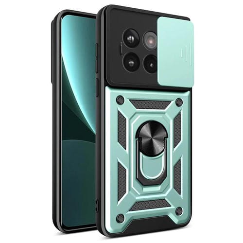 Funda Híbrida TPU y PC con Cubierta Deslizante para Cámara OnePlus 13R 5G (Verde Menta)