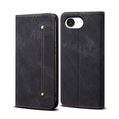 Funda de Cuero con Tapa Horizontal y Textura Vaquera para iPhone 16E (Negro)