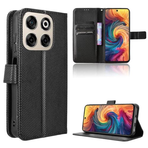 Funda de Cuero con Textura de Diamante para ZTE Blade V70 4G (Negra)