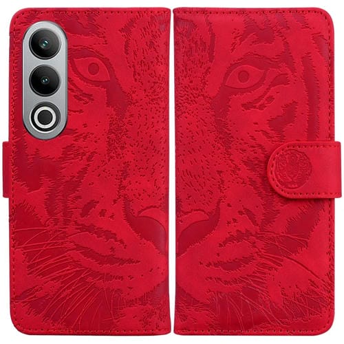 Funda de Cuero con Tapa para OnePlus Nord Ce4 5G Tiger Embossed Pattern (Rojo)