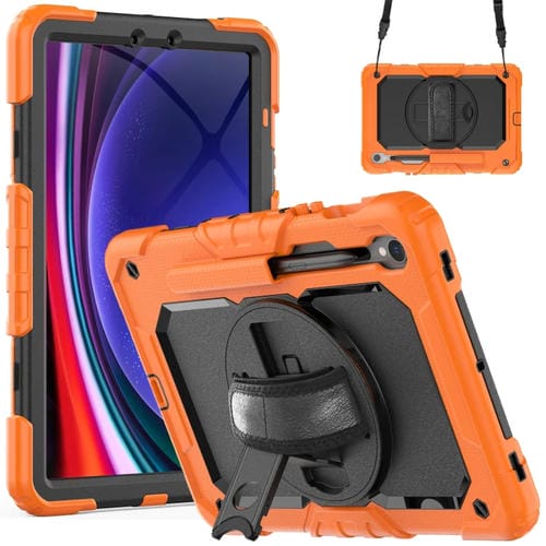 Funda para Samsung Galaxy Tab S9 y S9 FE Silicona y PC (Naranja y Negro)