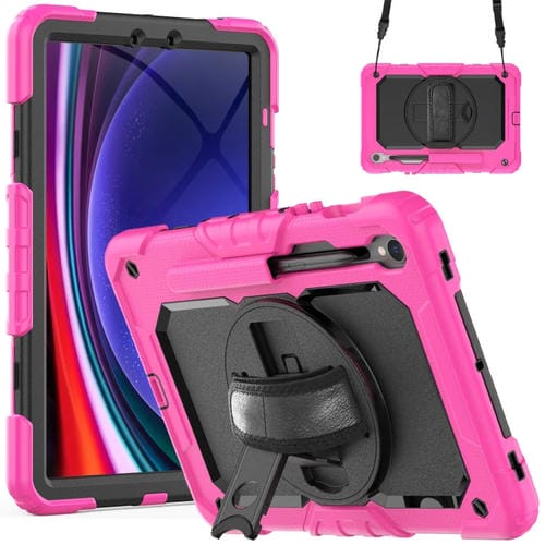 Funda de Silicona y PC para Samsung Galaxy Tab S9 y S9 FE (Rosa, Rojo y Negro)