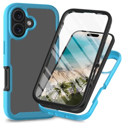 Funda para iPhone 16 Plus de PC + TPU con Película Pet en Color Sólido Starry Sky (Azul Cielo)