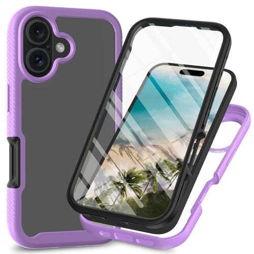 Funda para iPhone 16 Plus PC TPU con Película Pet Color Sólido Starry Sky (Morado)