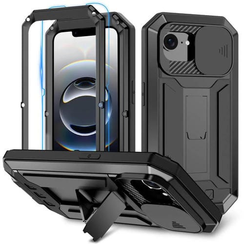 Funda para teléfono R-Just iPhone 16E soporte impermeable IP54 cámara deslizante (Negra)