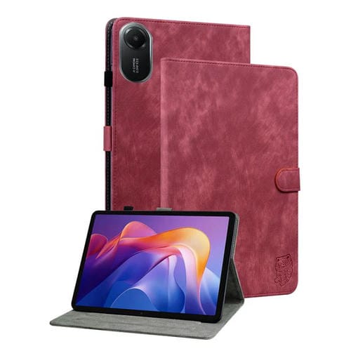 Funda de cuero con tapa y estampado de tigre para Redmi Pad 2 / Redmi Pad SE 11 2025 (roja)