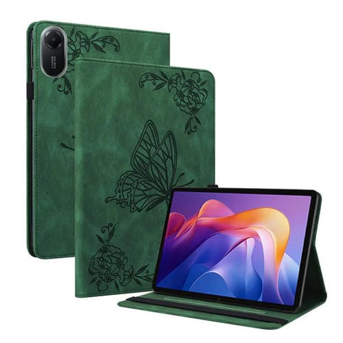 Funda de cuero con relieve de mariposa para Redmi Pad 2 / Redmi Pad SE 11 2025 (verde)