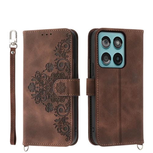 Funda de cuero con relieve de flores para Motorola Edge 60 Fusion (marrón)