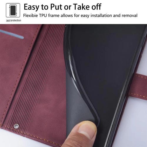 Funda de cuero con relieve 3D para Motorola Moto G15 Power (rojo vino)