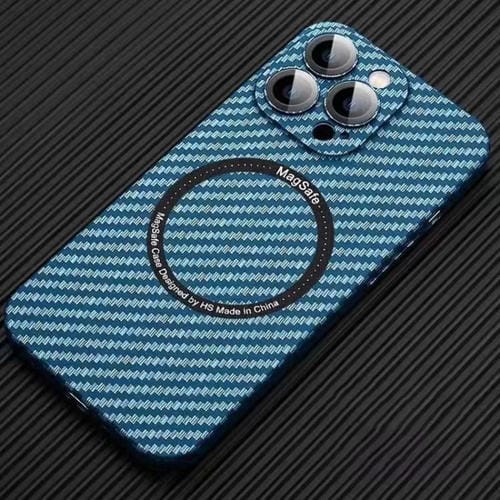 Funda para iPhone 16 Pro Magsafe Fibra de Carbono con Película para Lente (Azul)