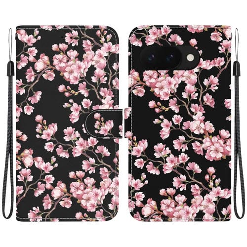 Funda de Cuero para Google Pixel 9A con Dibujo de Colores y Textura de Cristal (Flor de Ciruelo)