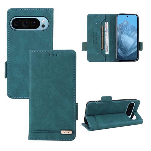 Funda de Cuero con Cierre Magnético para Google Pixel 9 Pro XL (Verde)