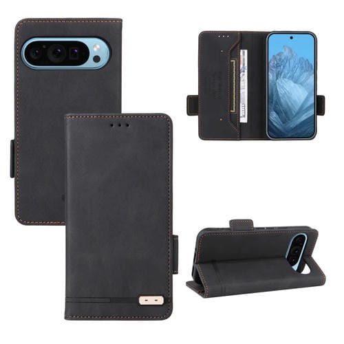 Funda de Cuero con Cierre Magnético para Google Pixel 9 Pro XL (Negra)