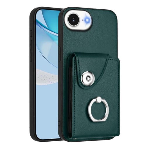 Funda para iPhone 16e con tarjetero y anillo (verde)