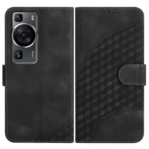 Funda de Cuero con Relieve Cabeza de Elefante para Huawei P60 y P60 Pro con Cordón (Negro)