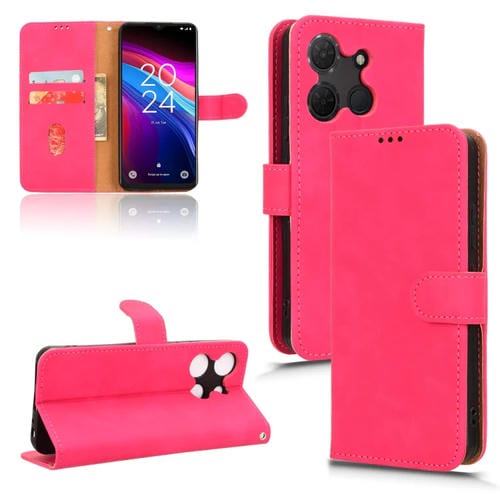 Funda de Cuero con Tapa Magnética para Teléfono TCL 503 Skin Feel (Rosa Rojo)