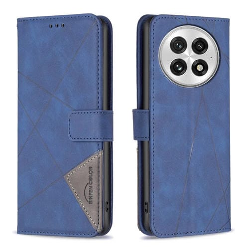 Funda de Cuero con Textura de Rombos y Hebilla Magnética para OnePlus 13 Bf05 (Azul)